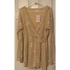 Pink Lily Gold Sequin Wrap Romper
